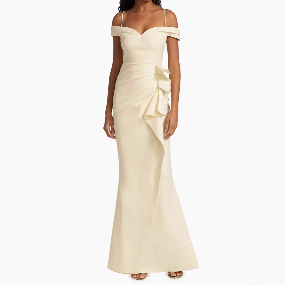 Chiara Boni La Petite Robe Radoslava Off-The-Shoulder Wrap Cream Gown Size 4 - Picture 2 of 12